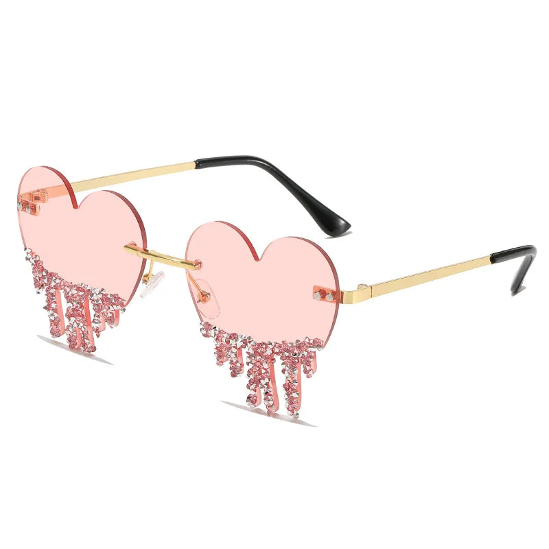 New love Water Drop Fashion Metal Rimless Sunglasses Handmade Diamond-encrusted Sunglasses Personality Funny Cross-border