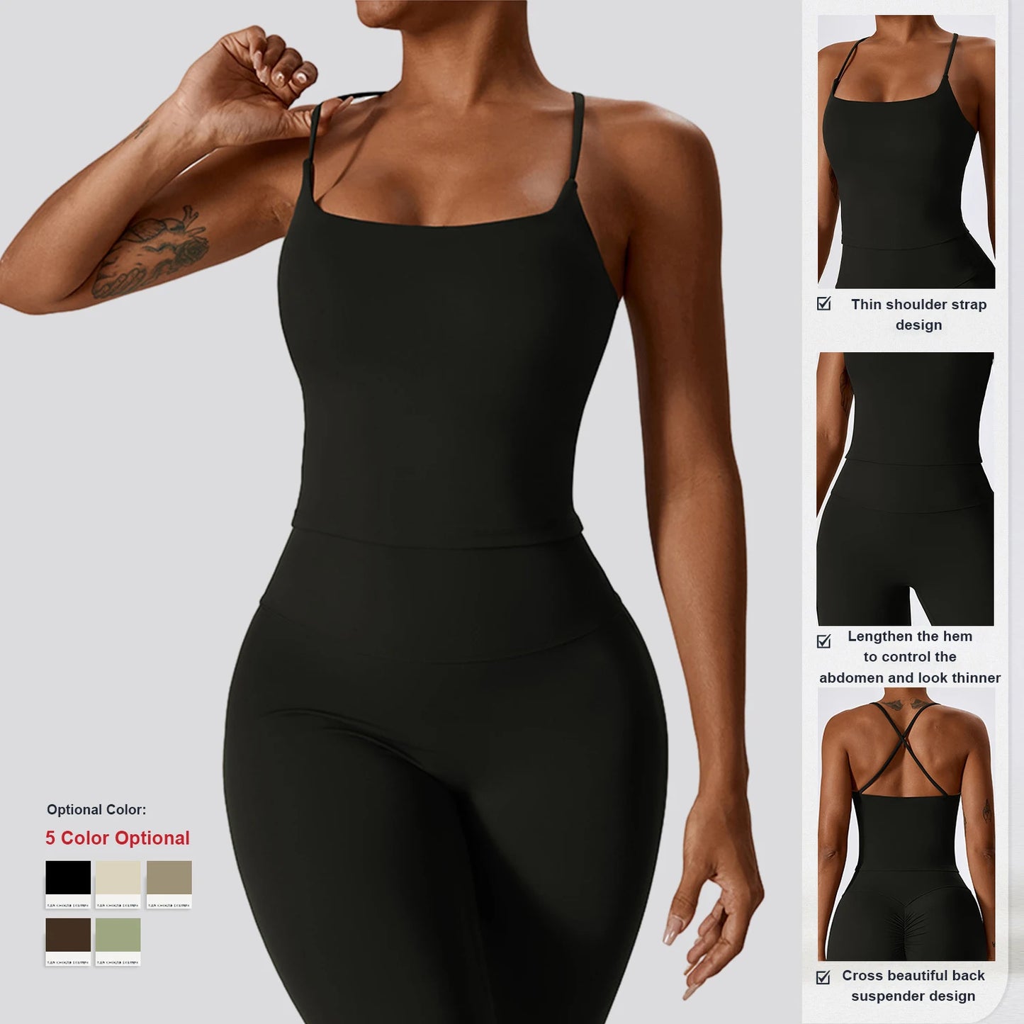 Conceptcase Beauty Back Yoga Vest Women's Deep U Neck Spaghetti Thin Straps Tank Top Padded Workout Top Gym Fitness Sports Br