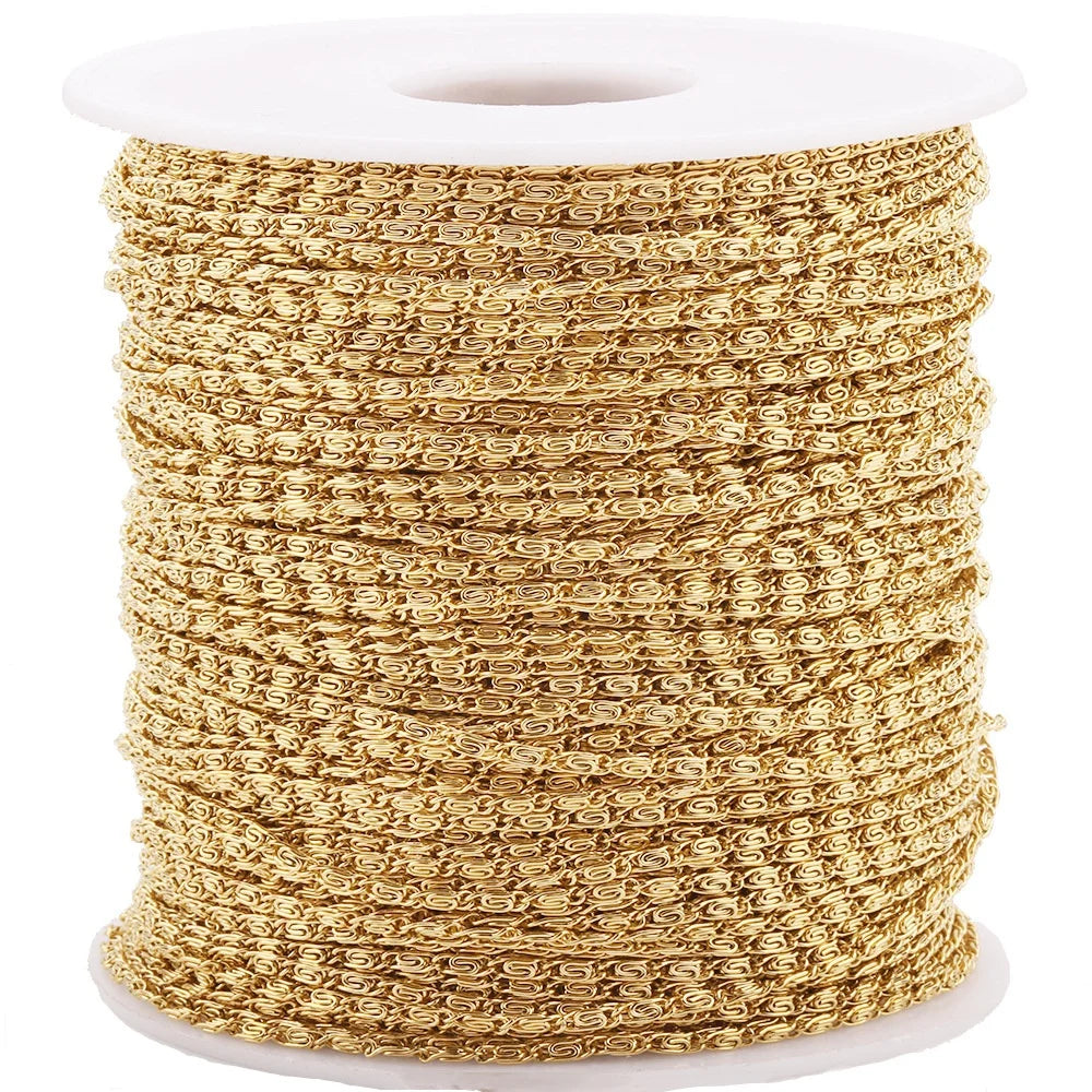 Selling in Meter Twisted 18k Gold Necklace Stainless Steel Scroll Dense Chain Permanent Jewelry Making