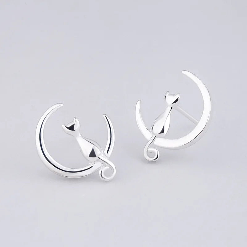 Hot Sale Minimalist Rectangle Copper Earrings Cat Moon Earrings Cat Lovers Gift for Women