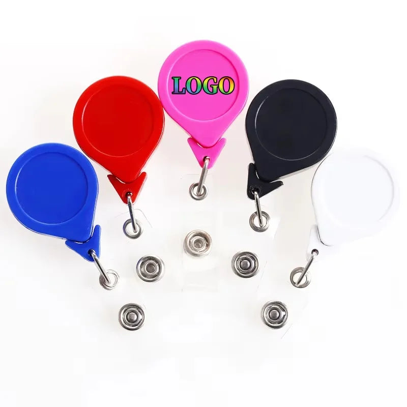Wholesale Plastic ID Card Badge Holder Reels with Clip Name Reel Round Office School Supplies Retractable Lanyard Badge Holde