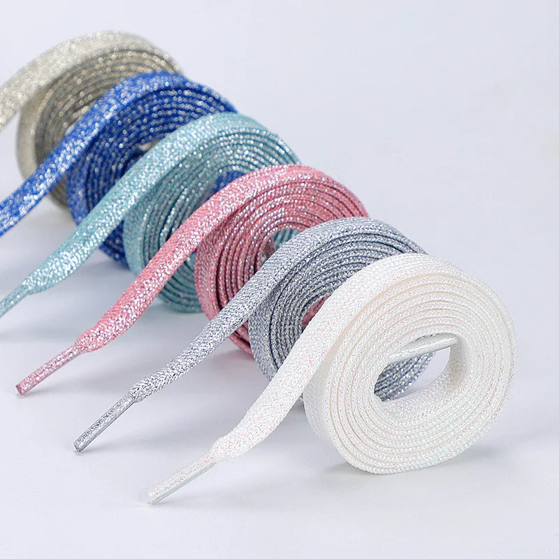 Wholesale Shiny Metallic Glitter Shoelaces  Colorful Flat Shoelaces Shimmering Shoelaces