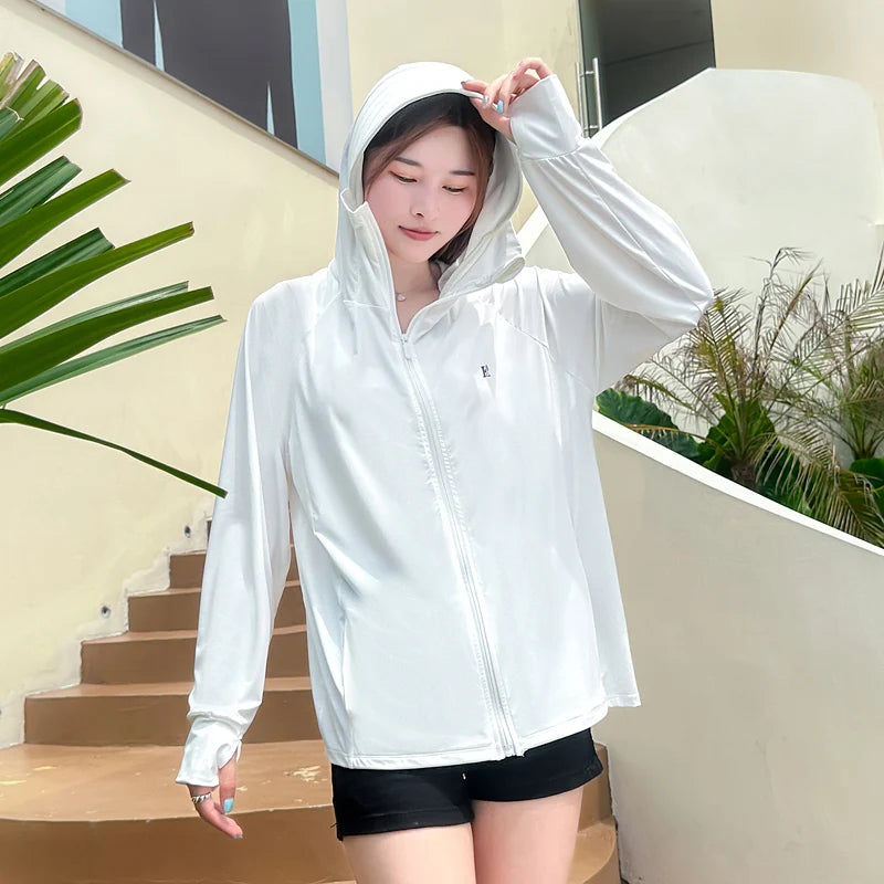 New Design Women Long Sleeve Summer Outdoor Sun Protection Clothing With Hooded Upf 50+ Ice Cold Anti-uv