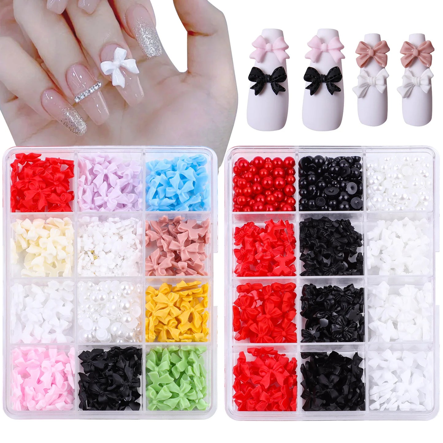 12 Gird Kawai Wholesale Nails Bow Tie Charms 3D Design Nail Acrylic Pearl Flower Resin Bow Tie Resin Nail Art Charms