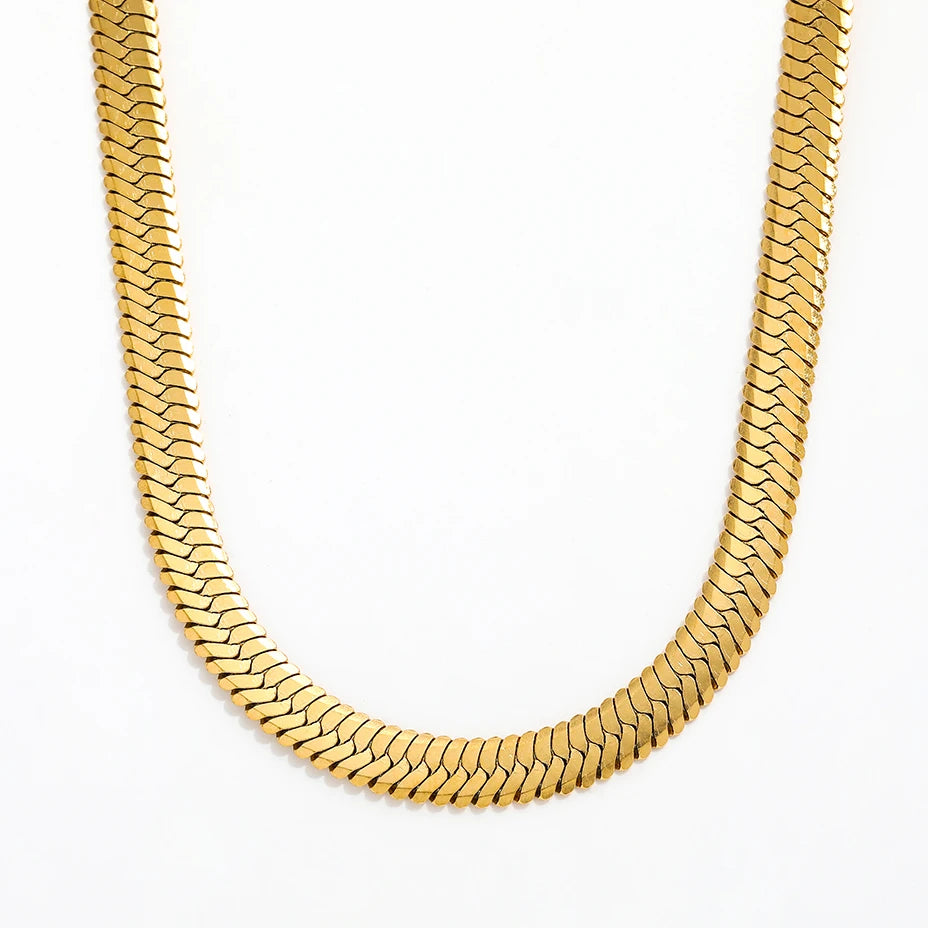 Fenny 18K Gold Plated Waterproof Width 6MM Simple Statement Basic Snake Chain Necklace Stainless Steel Jewelry Wholesale