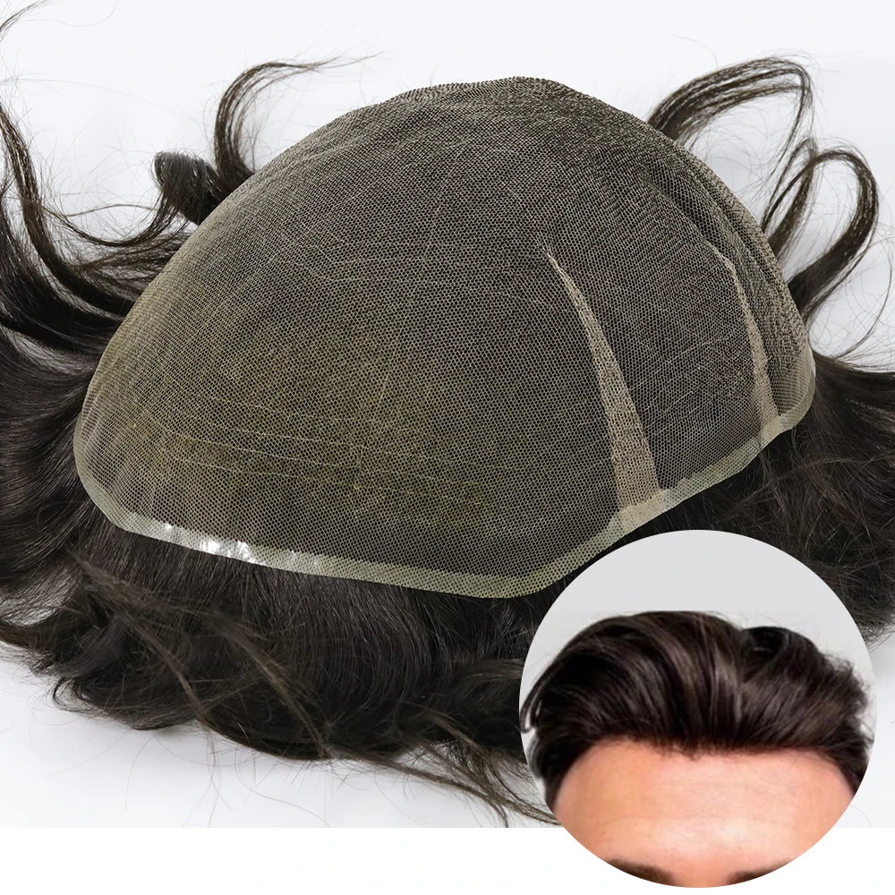 Swiss Lace Remy Indian Human Hair Toupee for Men