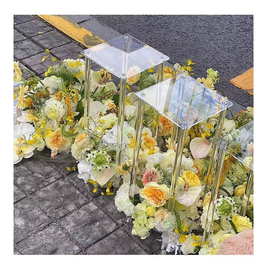 Factory Wedding 80 CM Acrylic Vases Square Geometric Pillars Tall Flower Stand for Wedding Party Table Centerpieces