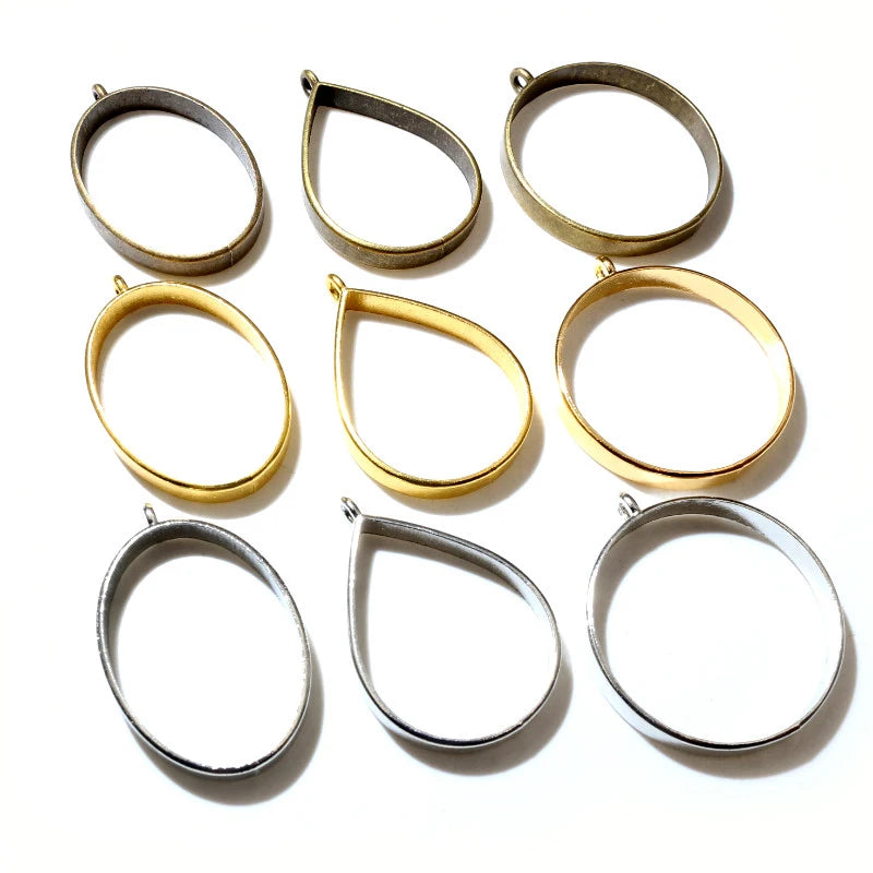 10pcs Oval/Round/Drop Border Mold Geometric Hollow Metal Frame Bezel Epoxy Resin Pendant Tray for DIY Jewelry Making Accessor