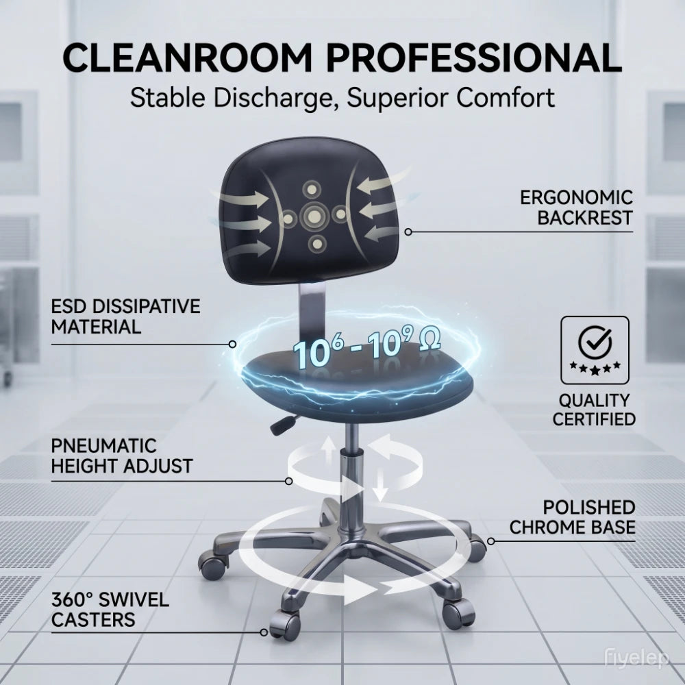 KEXING Modern ESD PU Leather Anti-static Work Office Chair Lab Furniture Black Blue Steel Frame Lab Stool School Warehouse