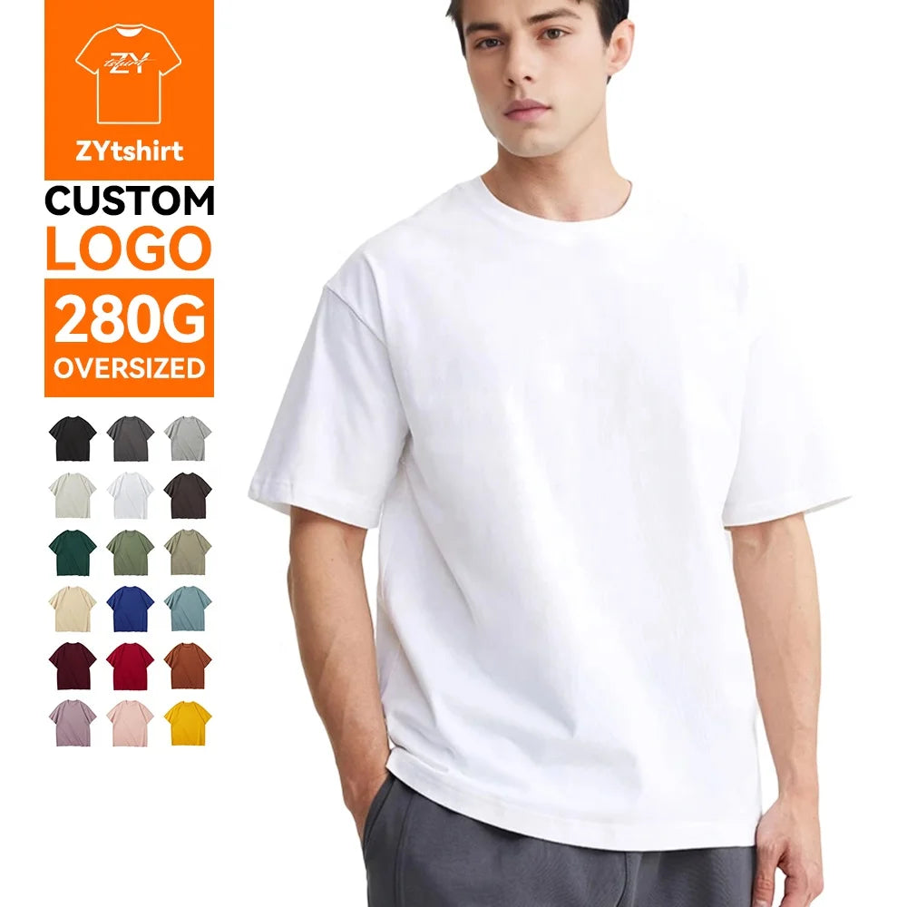 ZYtshirt Customized 280GSM 100% Pure Cotton Oversized Drop Shoulder T-Shirt with Custom Logo Printing for Casual Wear