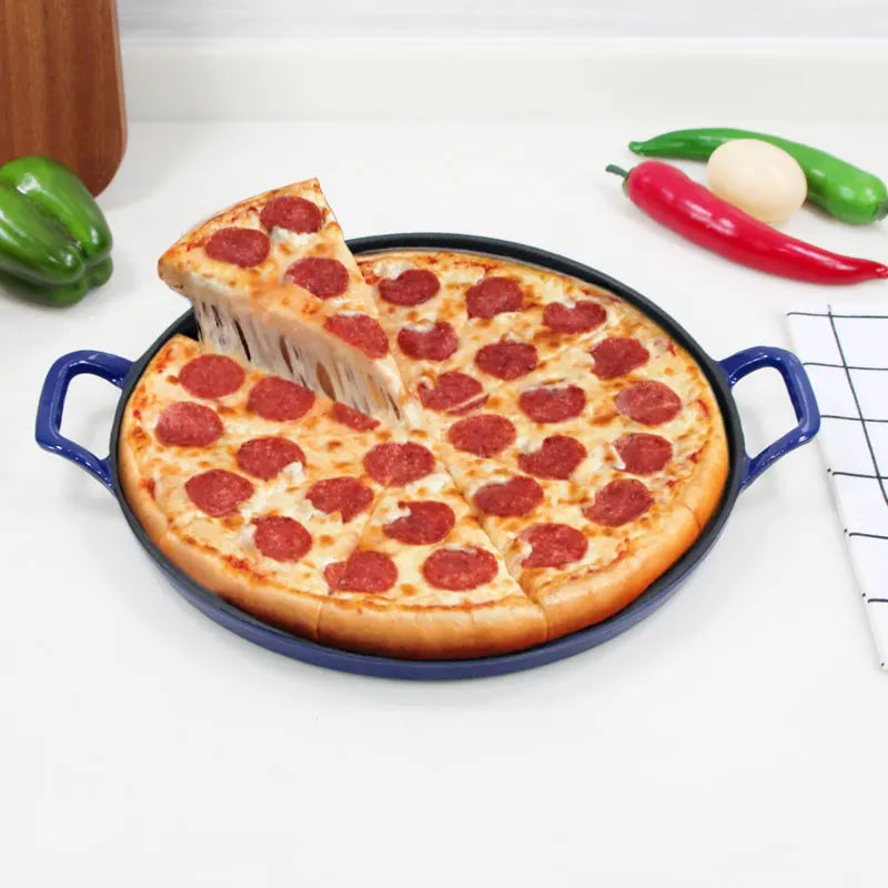 Custom Logo Modern Classic Style Cast Iron Pizza Pan with Non-Stick Enameled Pre-Seasoned Surface Box Packed Pizza Baking Too
