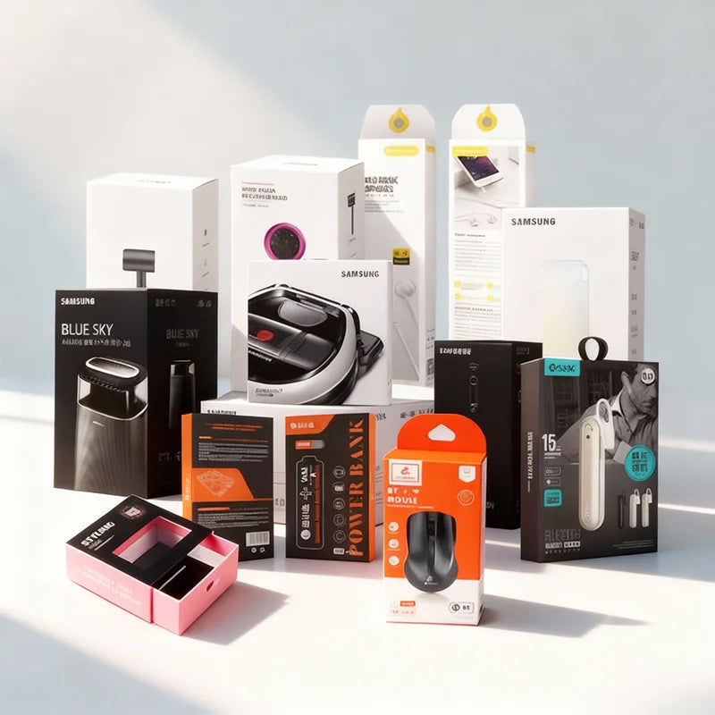 Custom Design Size Printing Package Toy Consumer Electronics Flat Charger Earphone Headphone Mouse Foldable Packaging Paper B