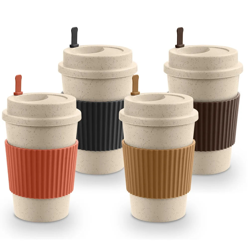 Wholesale Wheat Straw Travel Coffee Mug Leakproof Portable Car Coffee Cups With Lid