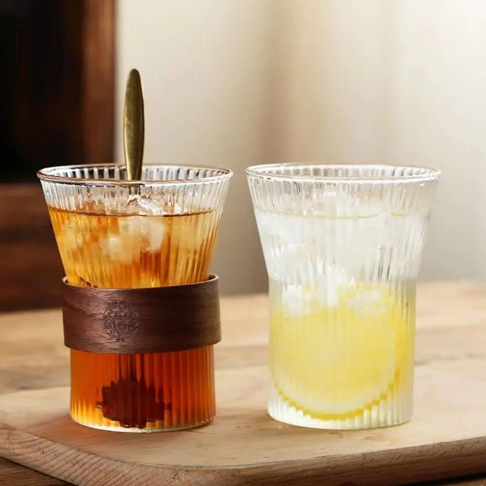 Handmade 10oz 300ml Borosilicate Glass Tumbler Tea Coffee Mug Wooden Sleeve Heat Resistant BPA Free Dishwasher Microwave Safe