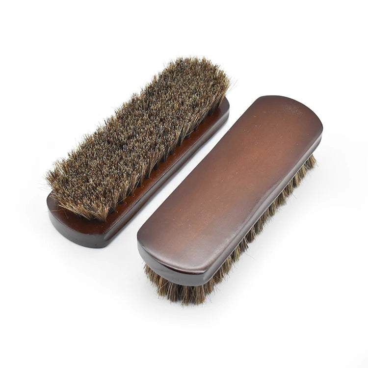 Wholesale Custom Wooden Horsehair Shoes Shine Brush Soft Horse Hair Bristles Leather Cleaning Brush