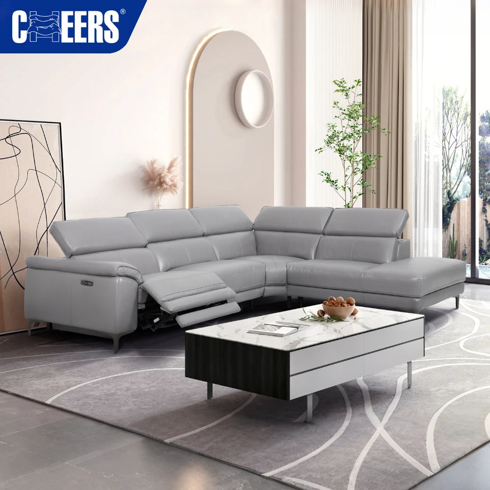 MANWAH CHEERS Modern Extendable Adjustable High Quality Luxury Genuine Leather Power Recliners Modular Sectional Sofa Living