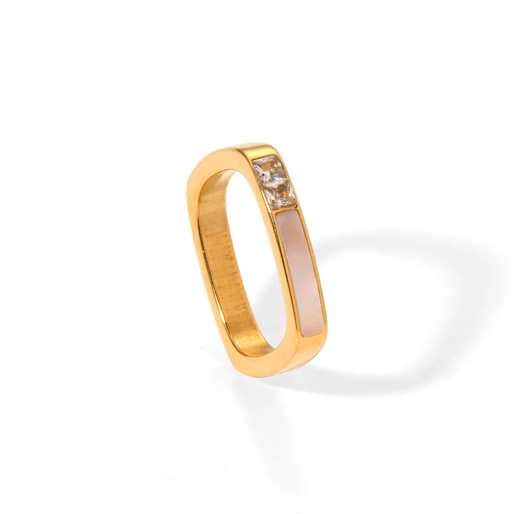 MAIFENG Certified Geometric 18K Gold Plated Stainless Steel Women's Diamond Ring Square Shaped Cubic Zircon Trendy Style
