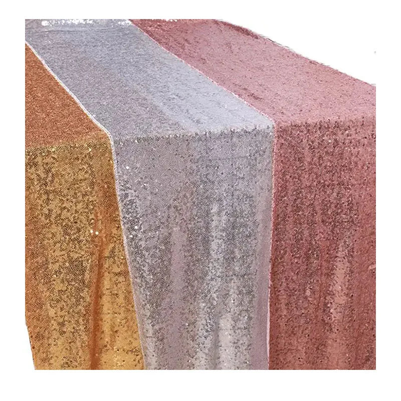 Wholesale Customized Luxcury Polyester Gold and  Rose Gold Sequin Table Runner for Outdoor Party Decoration