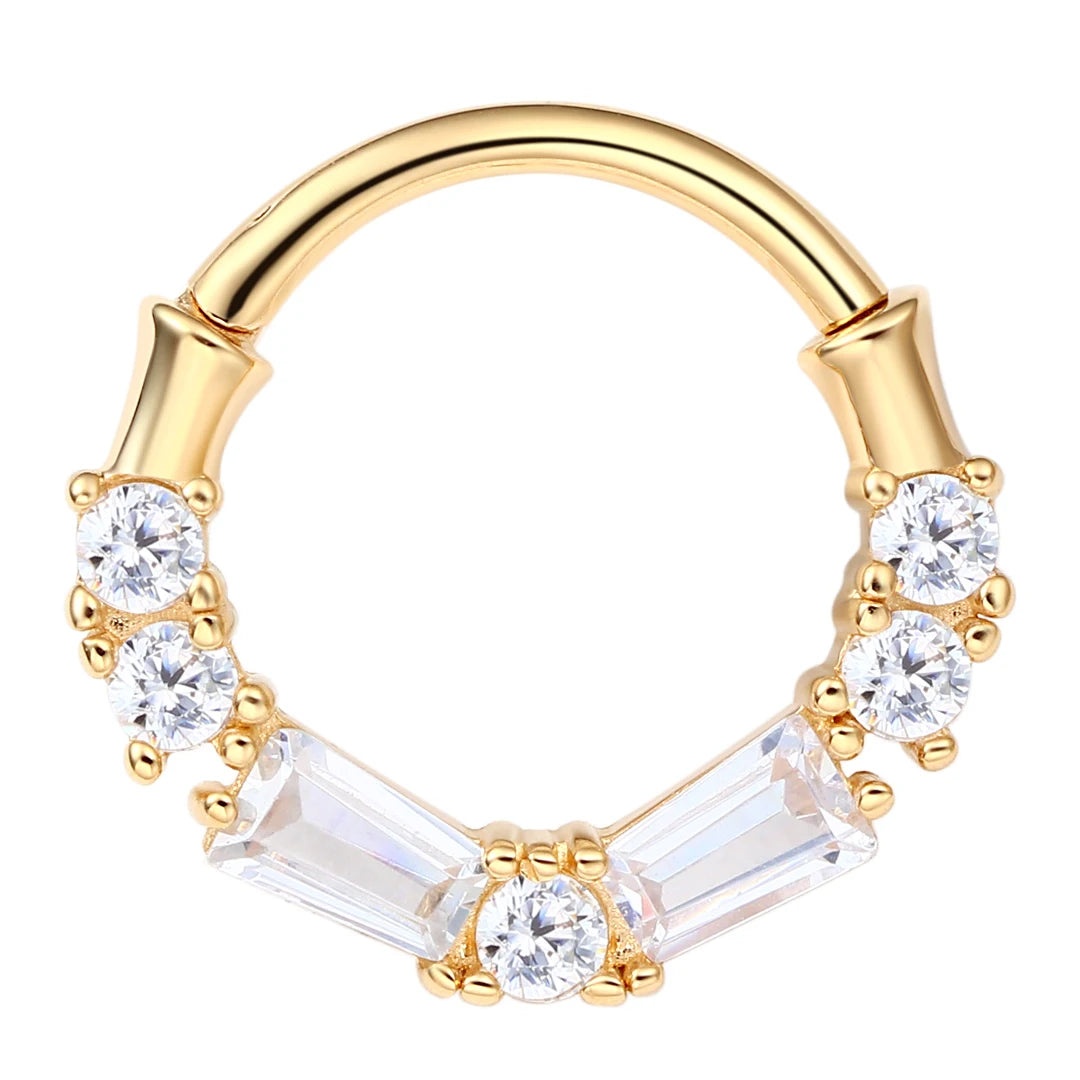 Eternal Metal 14K Solid Gold  Paved  Trapezoid CZ Hinged Segment Hoop Ring Septum Clicker Tragus Earring Piercing Jewelry