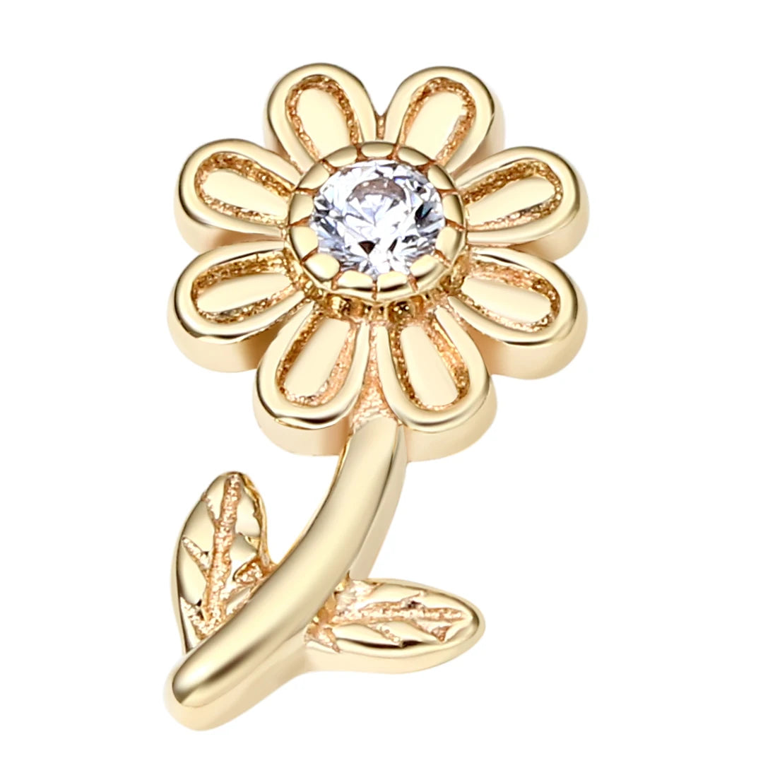 Eternal Metal 14K Solid Gold 5A CZ Flower Shaped Ear&Nose Piercing  Cartilage Tragus Jewelry Internally Threaded Ends Tops