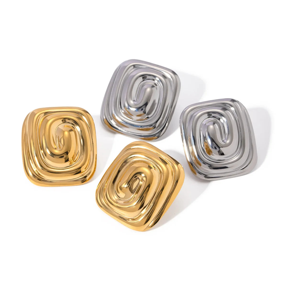 Spiral Line Earring Stainless Steel square Shape Stud Earrings for Women