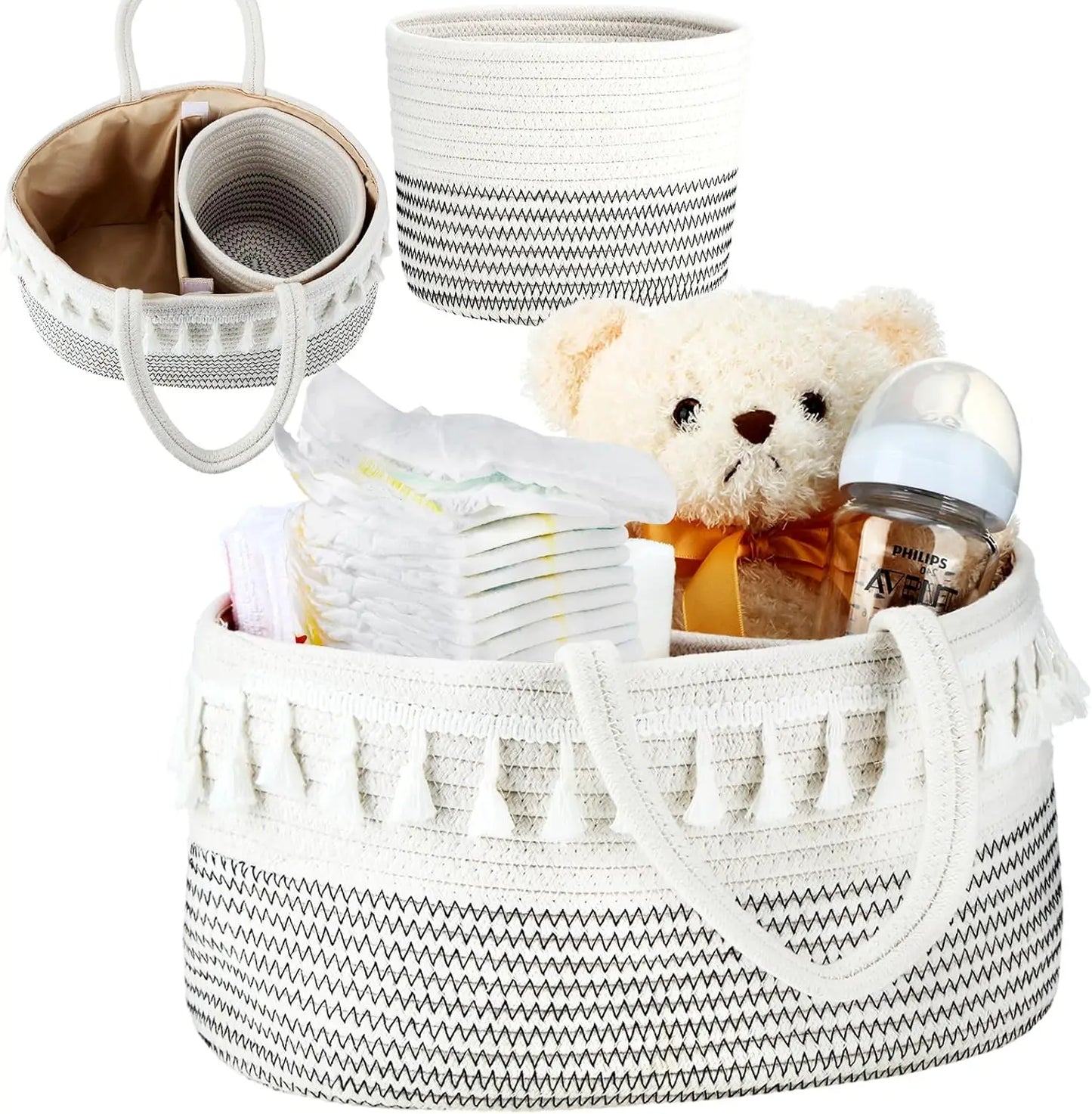 Set of 2 Diaper Caddy Organizer and Nursery Storage BasketsPortable Baby Changing Basket with Handles Baby Shower Gifts Newbo