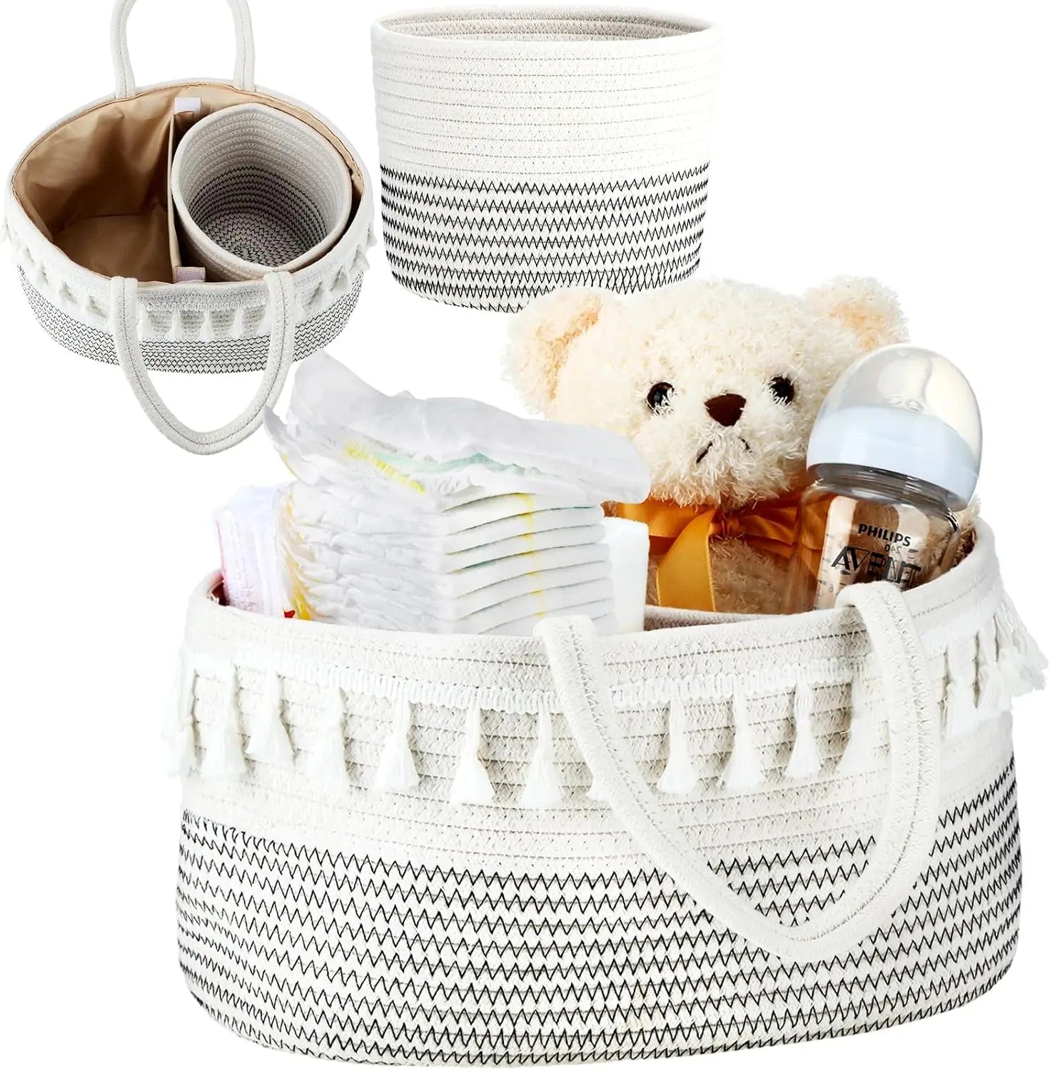 Set of 2 Diaper Caddy Organizer and Nursery Storage BasketsPortable Baby Changing Basket with Handles Baby Shower Gifts Newbo