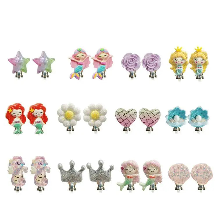 Latest Children's Ears Claw Cute Cartoon Earrings No Hole Mermaid unicorn Pretty Lovely Ears Decoration for Girls Jewelry