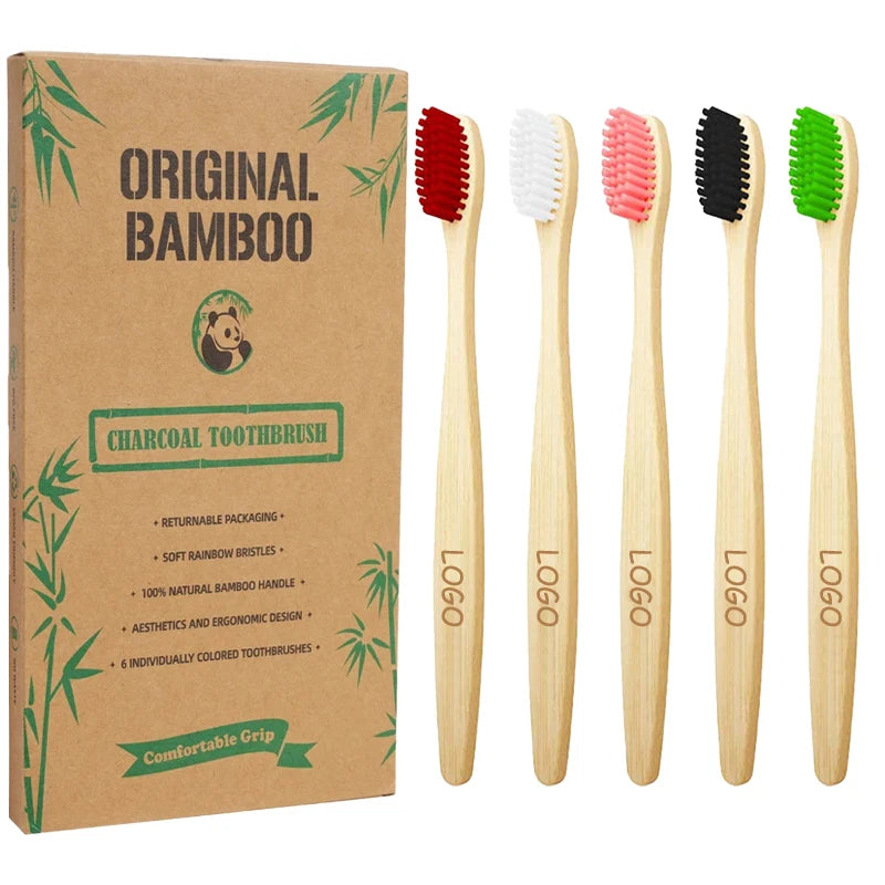 Wholesale Bpa-free Charcoal Premium Natural Handle Wooden  Toothbrush for Travel with Soft Bristle Custom Logo Packing