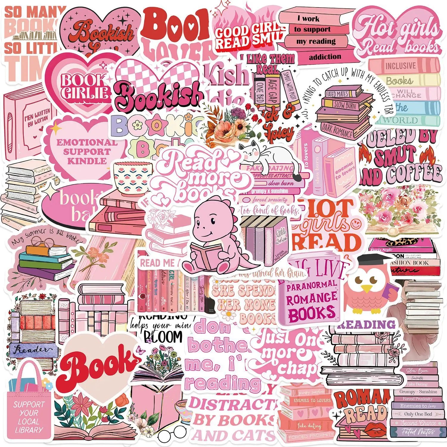 60PCS Cartoon pink Girly Bookish Book Lover Reading Stickers