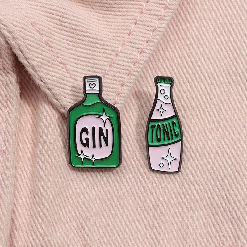 Cartoon Gin Tonic Cocktail Enamel Brooch Bottle Love Backpack Badge Clothing Accessories Gift Jewelry for Friends