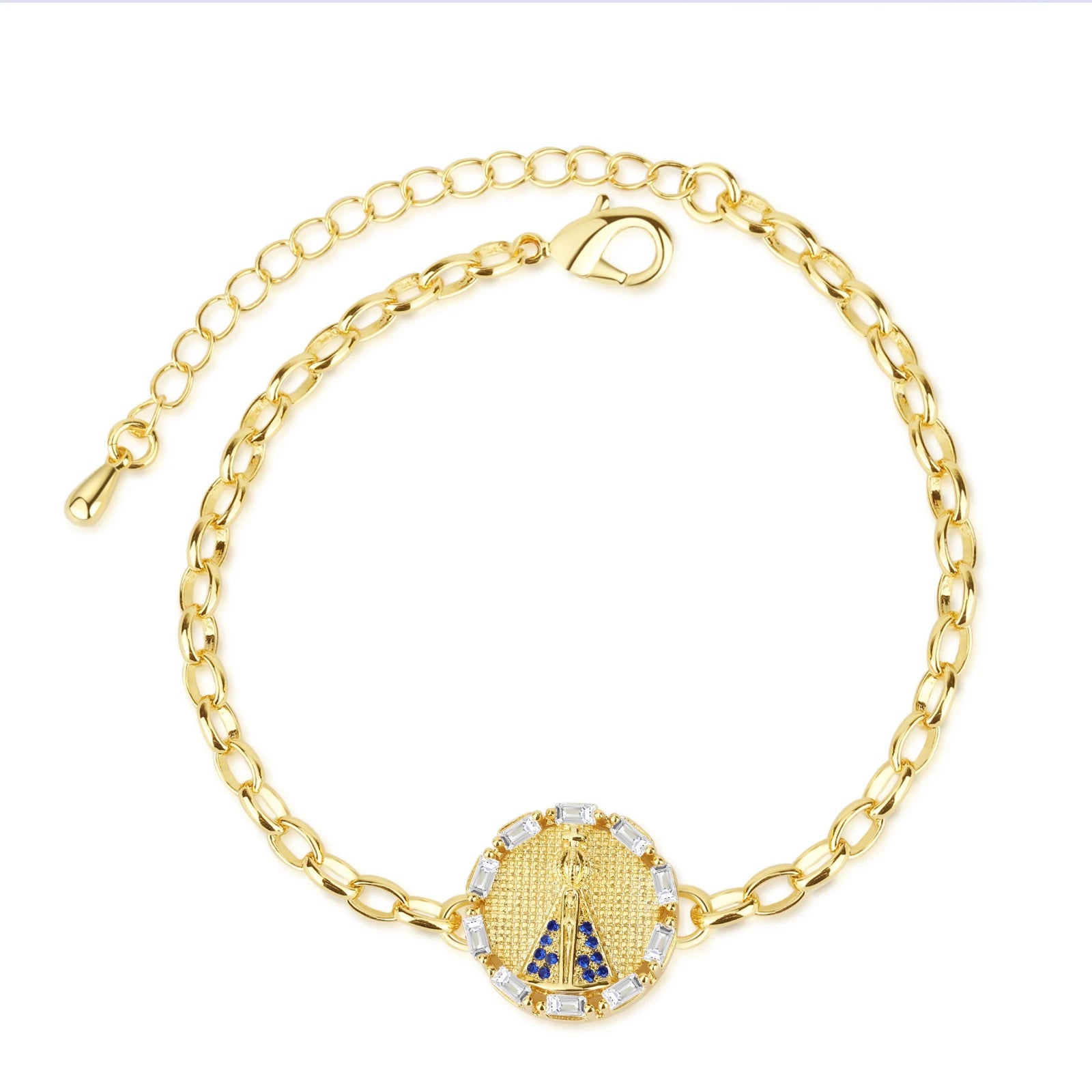 Fashion Pop Men's Women Religious Bracelet Jewelry 18K Gold Plated Zircon Bracelet Virgin Mary Religious Jewelry
