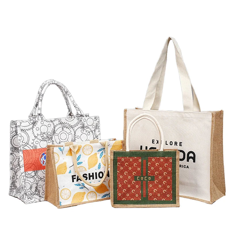 Customized Women's Canvas Tote Handbag Fashion Linen Bag with Printable Logo Waterproof Cotton Linen Material