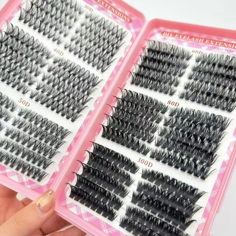 Fluffy Faux Mink 18-24mm Cluster Lash d Cure Volume Soft Individual Extensions Wholesale Cluster Lashes Clusters Tray