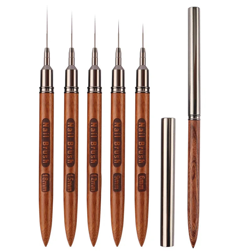 Wholesale 5PCS Nail Art Liner Brushes Wooden Handle Long Striping Fine Drawing Pens Gel Painting Design Tools