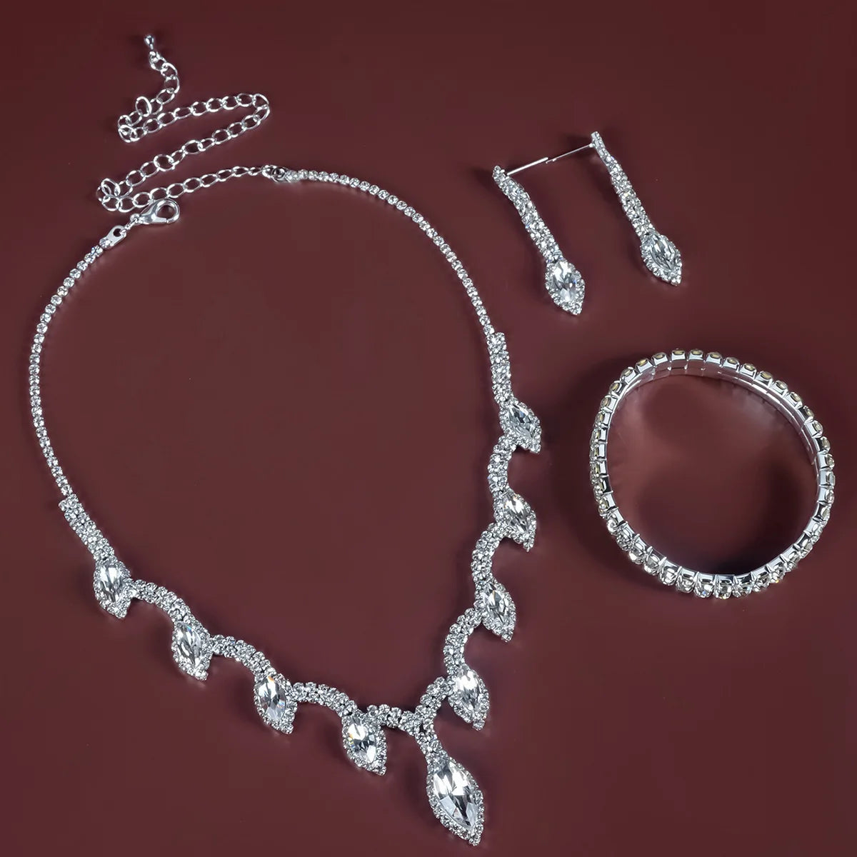 Luxury WaterDrop Jewelry White Crystal Jewelry Sets Women Long Drop Earrings//Necklace//Bracelet Afraic Bridal Dress Accessor