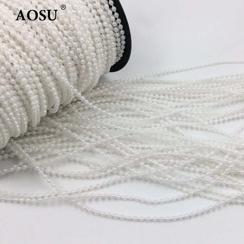 JUNAO 3mm Plastic Rhinestones Chain Beige White Wholesale Pearl Trims 100 Yards Round Beads String for Decoration