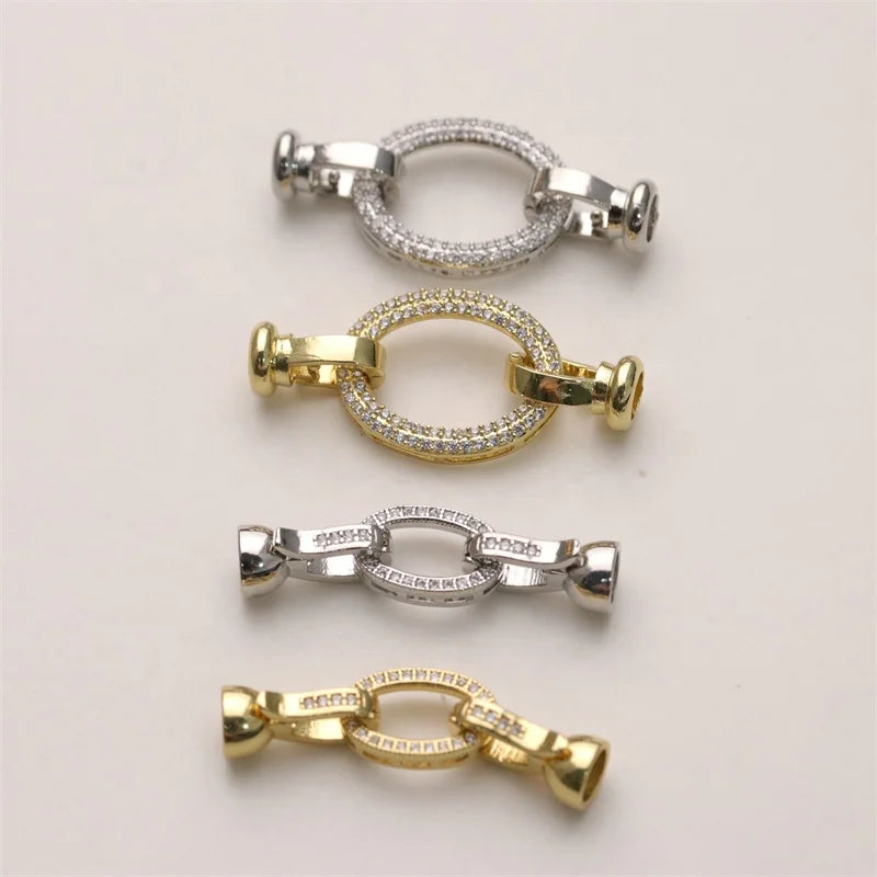 Jewelry Findings Gold Plated Zircon Clasp Connector Delicate Hole with Two End Caps for Pearls Bracelet Making