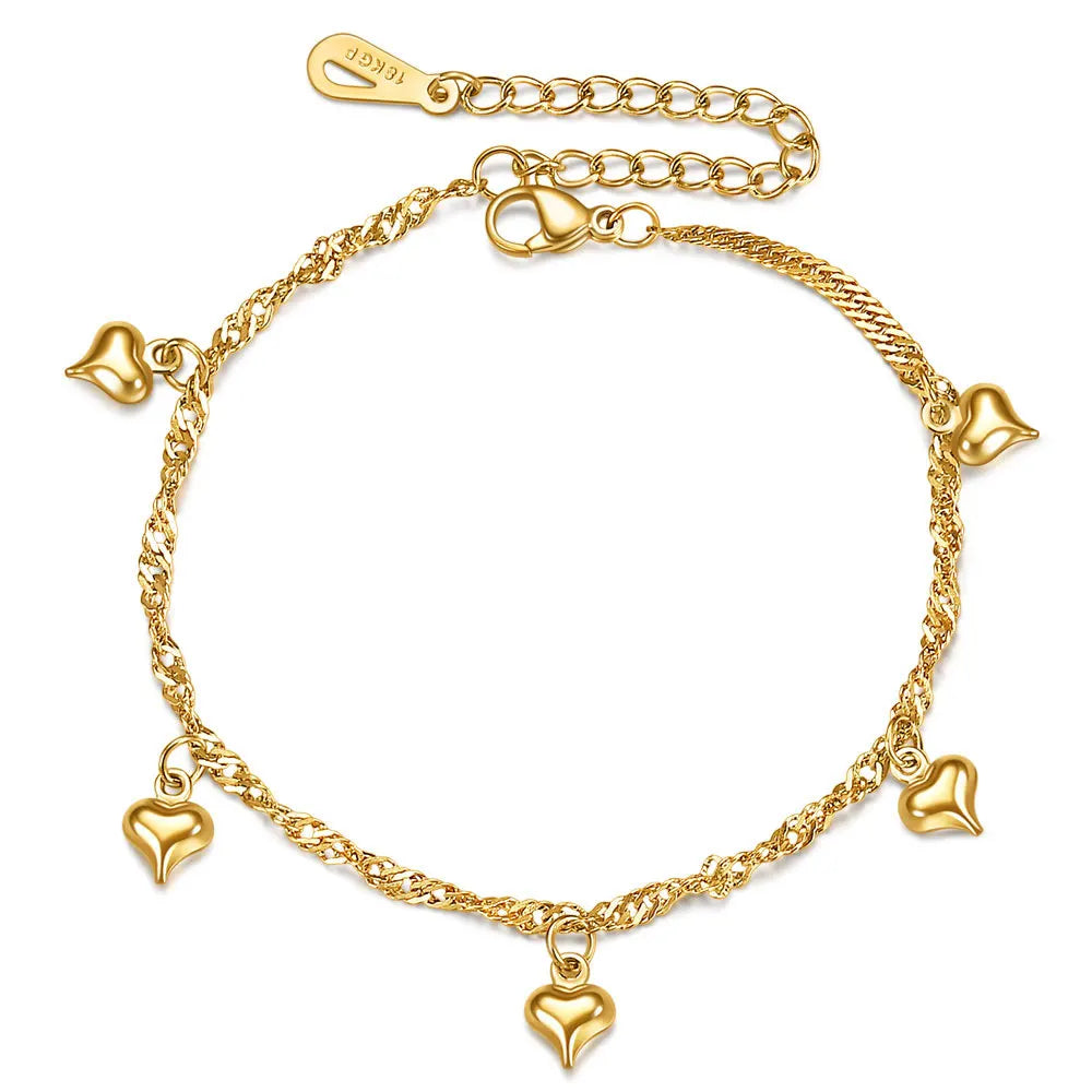 2025 New Unique Design 18K Gold Plated Jewelry Bracelet 3D Heart Stainless Steel Bracelet for Girls