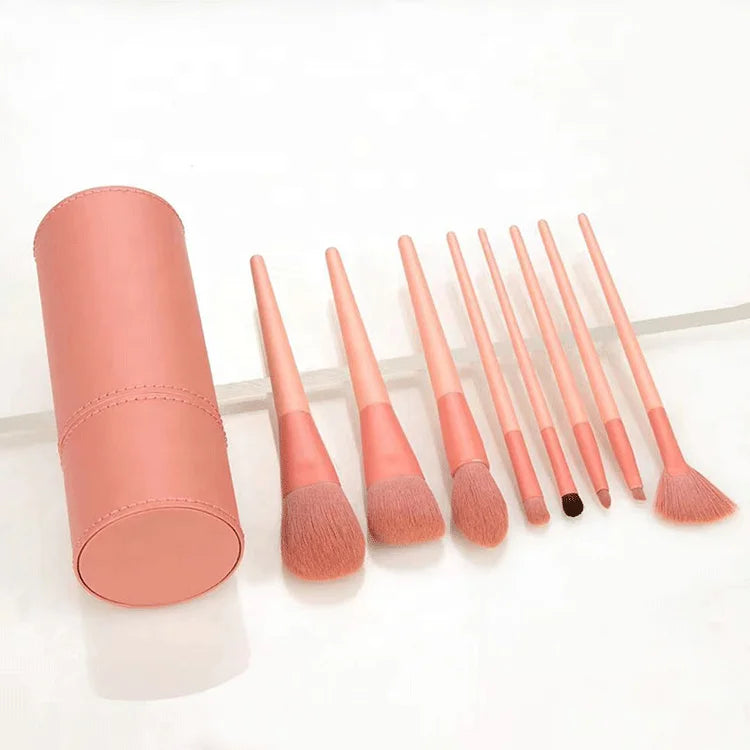 Wholesale Custom Private Label Travel Portable 8 Pieces Synthetic Soft Hair Face Eye Makeup Brush Set with Cylinder