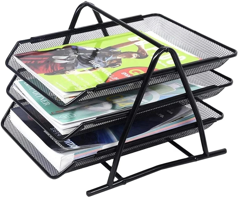 Office Supplies 3 Tier Metal Mesh Document Rack File Holder Letter Tray with Custom Logo for Home Use