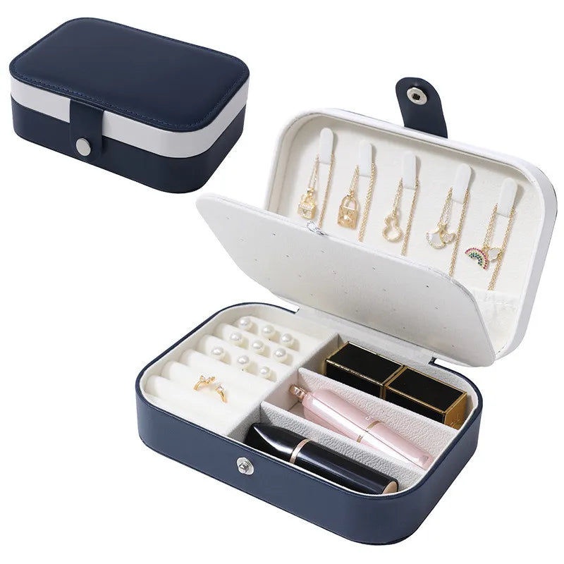 Small Jewelry Box Necklace Ring Storage Organizer Mini Jewelry case Double Layer Travel Jewelry Organizer for Women Girls Gif