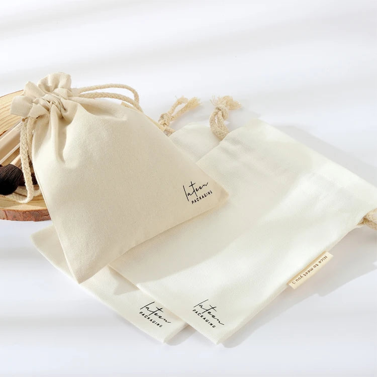 Factory Custom Custom Logo Printed Big Canvas Cotton Linen Cosmetic Pouch Eco Friendly Gift Drawstring Jewelry Packaging Bag