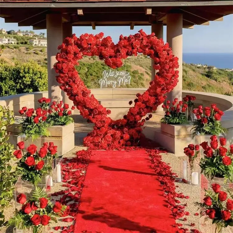 W-C007  Red Heart Flower Wedding Background Stage Display Celebration Decoration Artificial Flower Artificial Flower Arch