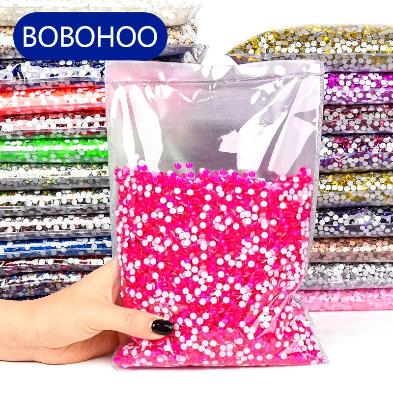 BOBOHOO Neon 100 Gross Flatback Rhinestones Non Hotfix Glass Crystal Nail Stones for Jewelry Shoes Clothes Nail Art Sweatpant