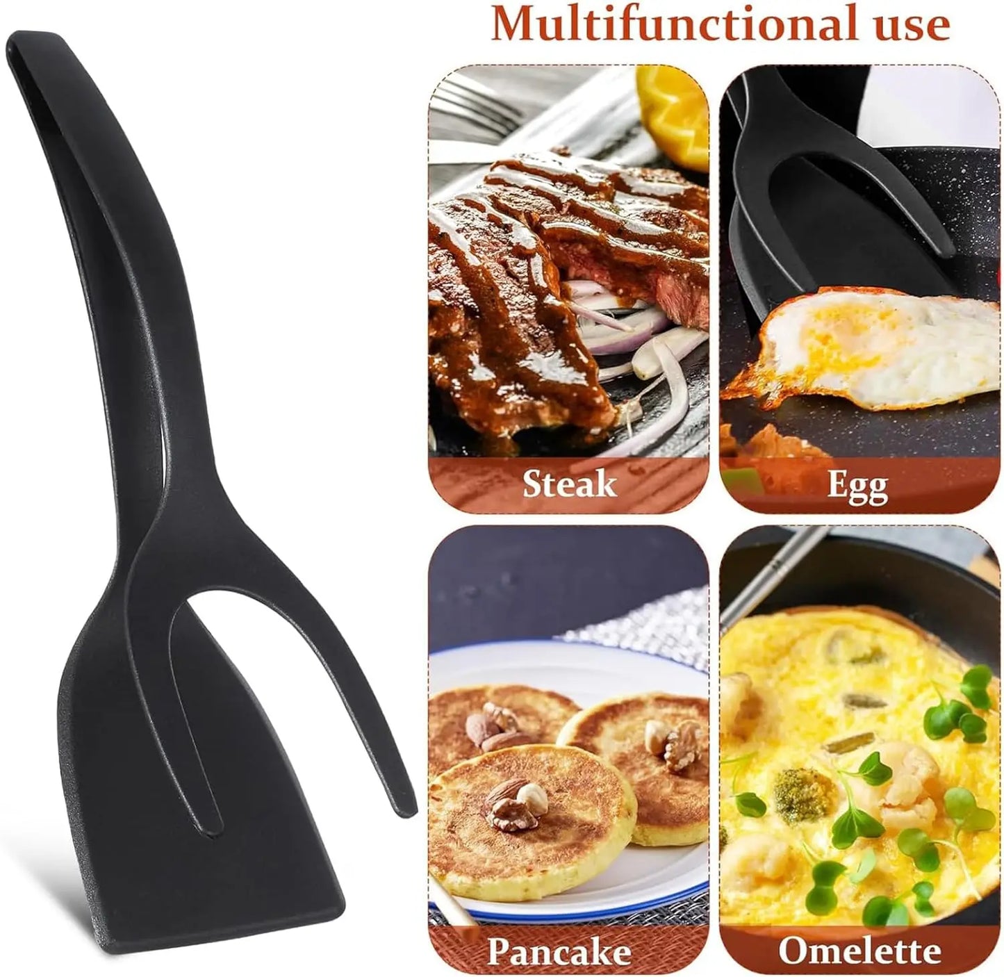 2 in 1 Grip and Flip Spatula Tongs Egg Flipper Tong Pancake Fish French Toast Omelet Making Egg Flipper Spatula