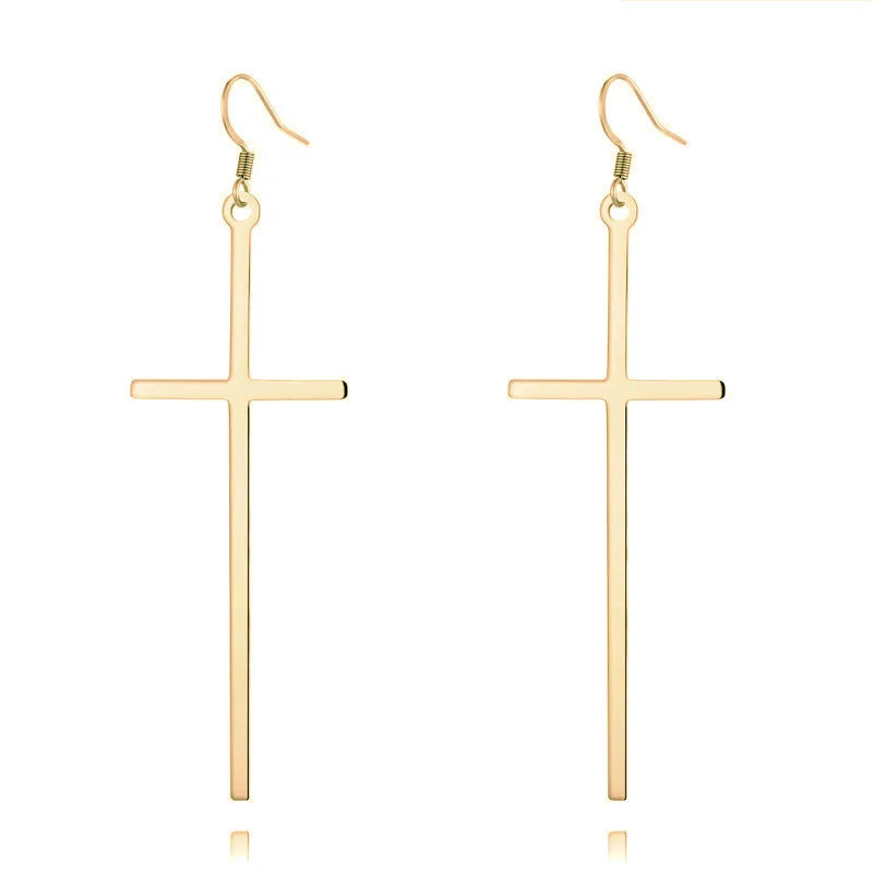 Exaggerated Oversize Punk Earrings Vintage Long Temperament Cross Earrings for Women