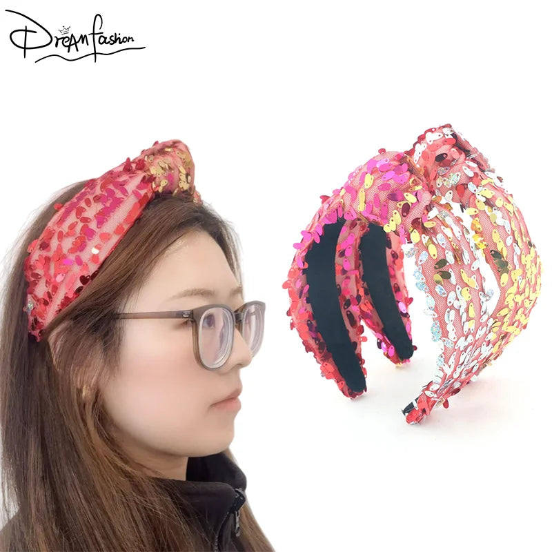 Designer Custom Gold and Red Sequin Jewel Padded Luxury Headband for Women Gorgeous Hairband