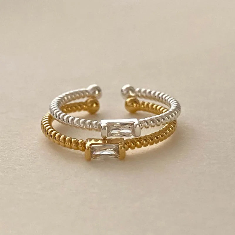 100% 925 Sterling Silver Twist Bands Square Shape Ring for Women  Fashion Jewelry Rings