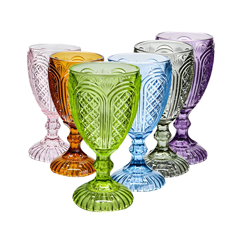Custom Dishwasher Safe Heavy Glassware Colored Pink Blue Amber Green Smoke Purple Water Drinking Cup Engraved Vintage Goblet